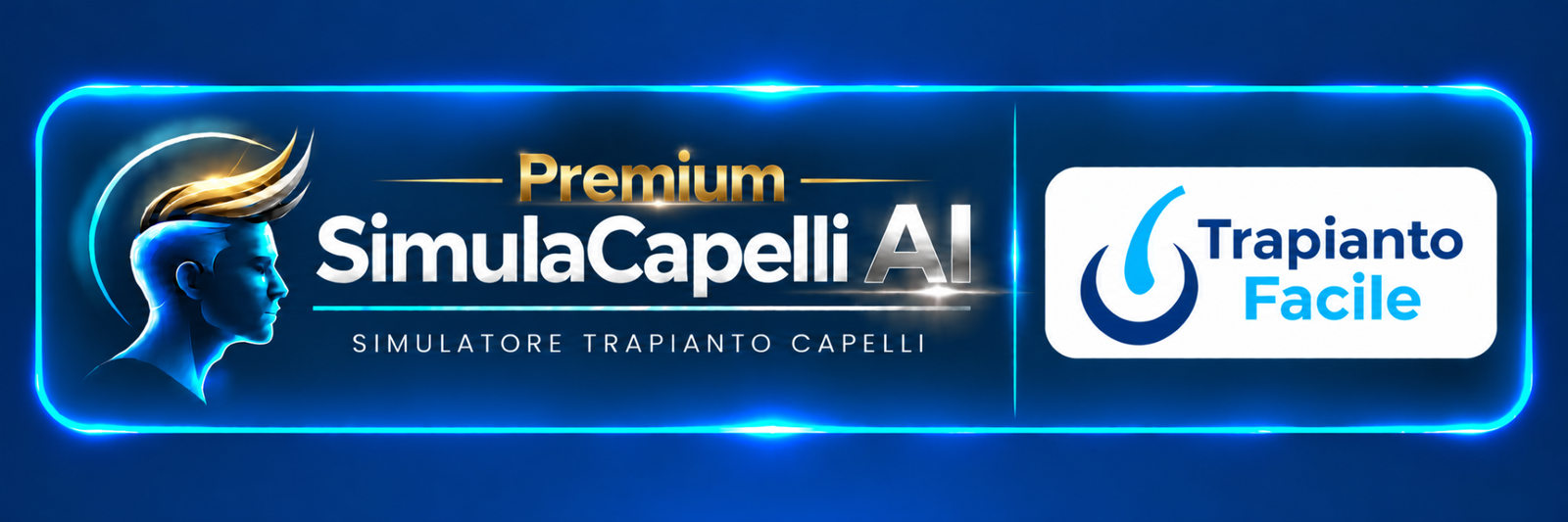 SimulaCapelli AI Premium con ciuffo oro · Trapianto Facile